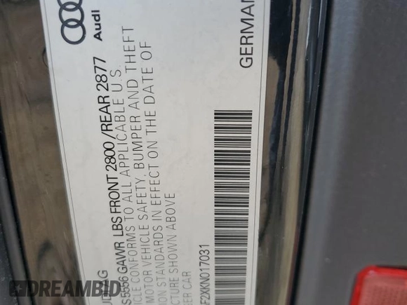 2019 Audi A6 Prestige with VIN WAUM2AF2XKN017031, listed as a Copart auction lot 58634515 with Not provided miles and Salvage title. Bid and sale history available at DreamBid. Image 13.