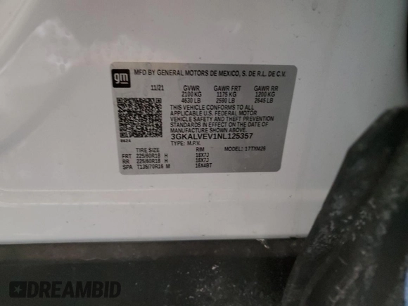 2022 GMC Terrain SLT with VIN 3GKALVEV1NL125357, listed as a Copart auction lot 45694985 with 42,334 mi miles and Salvage title. Bid and sale history available at DreamBid. Image 15.