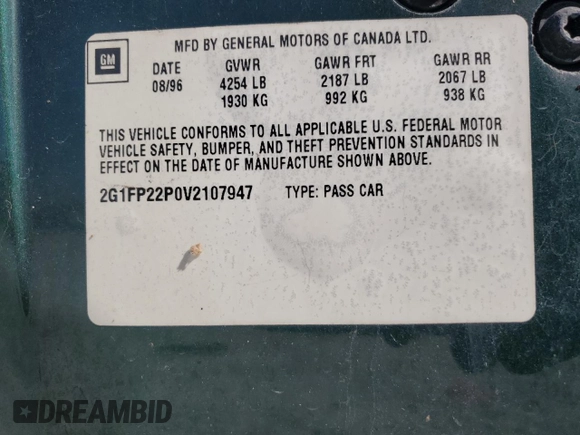 1997 Chevrolet Camaro Z28 z VIN 2G1FP22P0V2107947, wystawiony jako Copart lot #43237785 z przebiegiem Nie podano mil oraz Czysty tytuł • Clean title. Historia ofert i sprzedaży dostępna na DreamBid. Obrazek 12.