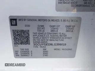 2020 Chevrolet Silverado 1500 LTZ with VIN 3GCUYGED9LG399019, listed as a IAAI auction lot 42243290 with 60,698 mi miles and . Bid and sale history available at DreamBid. Image 9.