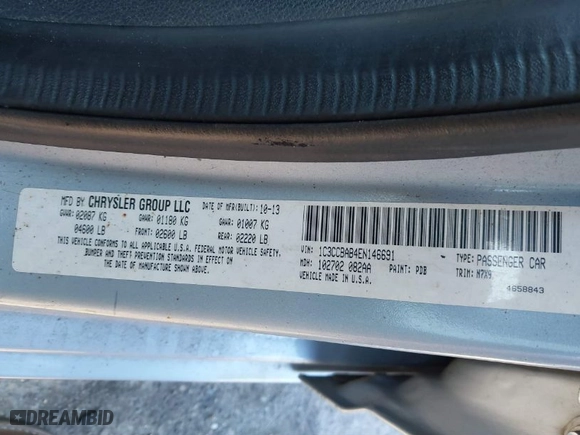 2014 Chrysler 200 LX with VIN 1C3CCBAB4EN146691, listed as a IAAI auction lot 41884532 with NaN miles. Bid and sale history available at carsss.com. Image 9.
