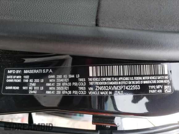 2023 Maserati Grecale Modena z VIN ZN682AVM3P7422553, wystawiony jako Copart lot #43583623 z przebiegiem Nie podano mil oraz . Historia ofert i sprzedaży dostępna na DreamBid. Obrazek 13.