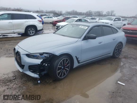 2023 BMW i4 M50 with VIN WBY33AW05PFP96896, listed as a Copart auction lot 39773834 with 0 mi miles. Bid and sale history available at carsss.com. Image 1.