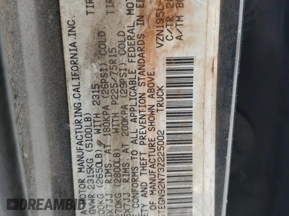 2003 Toyota Tacoma PreRunner с VIN 5TEGN92N73Z225002, выставлен на аукционе Copart как лот 58038845 с пробегом 306 419 миль миль и Списание • Salvage title. История ставок и продаж доступна на DreamBid. Изображение 13.