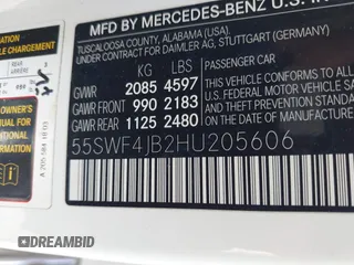2017 Mercedes-Benz C 300 with VIN 55SWF4JB2HU205606, listed as a IAAI auction lot 42204344 with 88,162 mi miles and . Bid and sale history available at DreamBid. Image 9.