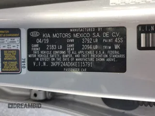 2019 Kia Forte LXS with VIN 3KPF24AD6KE115791, listed as a Copart auction lot 59387565 with 128,675 mi miles and Salvage title. Bid and sale history available at DreamBid. Image 13.