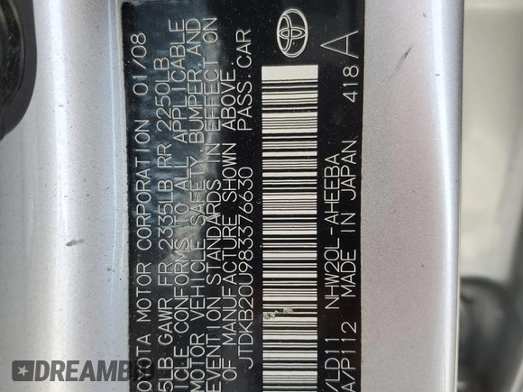 2008 Toyota Prius z VIN JTDKB20U983376630, wystawiony jako Copart lot #60557135 z przebiegiem 154 674 mil mil oraz Szkoda całkowita • Salvage title. Historia ofert i sprzedaży dostępna na DreamBid. Obrazek 12.