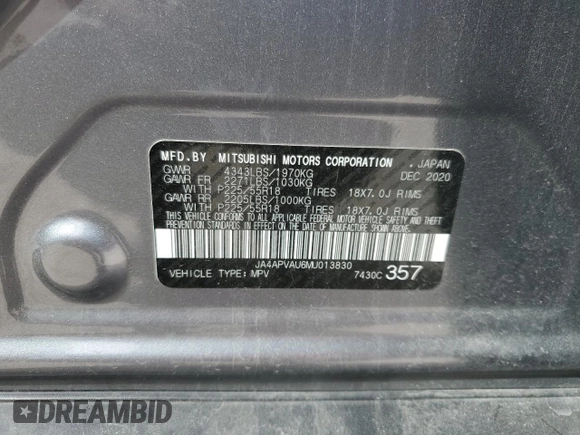 2021 Mitsubishi Outlander Sport SE with VIN JA4APVAU6MU013830, listed as a Copart auction lot 47683945 with 93,589 mi miles and Non Repairable. Bid and sale history available at carsss.com. Image 15.