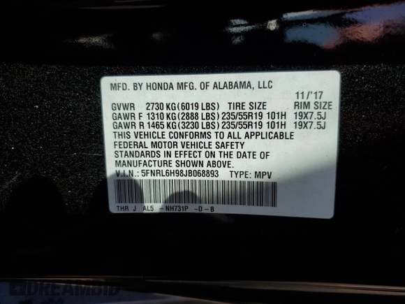 2018 Honda Odyssey Elite with VIN 5FNRL6H98JB068893, listed as a Copart auction lot 50985115 with 83,627 mi miles and Salvage Title. Bid and sale history available at carsss.com. Image 14.
