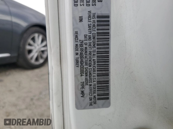 2017 Ram ProMaster City Cargo Tradesman with VIN ZFBERFAB6H6H30864, listed as a Copart auction lot 54415745 with 75,314 mi miles and Salvage Title. Bid and sale history available at carsss.com. Image 12.