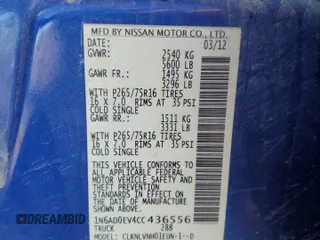 2012 Nissan Frontier Pro-4X z VIN 1N6AD0EV4CC436556, wystawiony jako Copart lot #83876764 z przebiegiem 111 224 mil mil oraz Szkoda całkowita • Salvage title. Historia ofert i sprzedaży dostępna na DreamBid. Obrazek 12.