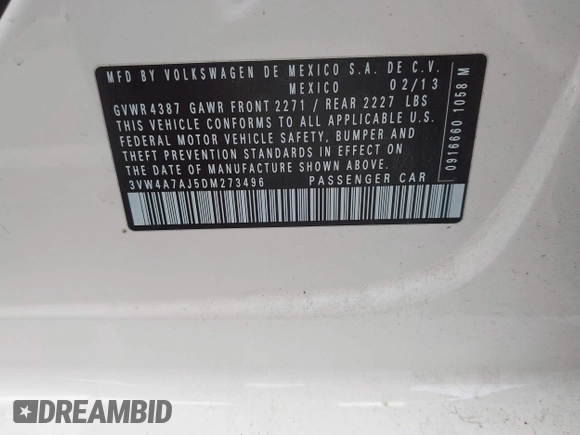 2013 Volkswagen Jetta GLI Autobahn with VIN 3VW4A7AJ5DM273496, listed as a IAAI auction lot 41984431 with 86,788 mi miles and . Bid and sale history available at DreamBid. Image 9.