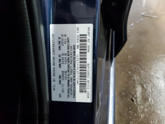 2016 Mazda 6 i Sport with VIN JM1GJ1U57G1415571, listed as a Copart auction lot 52508985 with 72,822 mi miles and Salvage Title. Bid and sale history available at DreamBid. Image 13.
