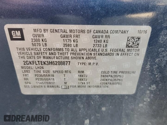 2017 GMC Terrain SLE with VIN 2GKFLTEK3H6208877, listed as a Copart auction lot 71092574 with 97,399 mi miles and Salvage Title. Bid and sale history available at carsss.com. Image 15.