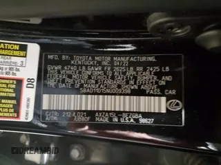 2022 Lexus ES 250 with VIN 58AD11D15NU009398, listed as a Copart auction lot 41675595 with 92,299 mi miles and Salvage title. Bid and sale history available at DreamBid. Image 14.