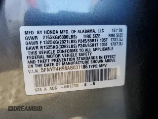 2010 Honda Pilot Touring with VIN 5FNYF4H98AB031186, listed as a Copart auction lot 42558305 with 266,370 mi miles and Salvage Title. Bid and sale history available at carsss.com. Image 13.