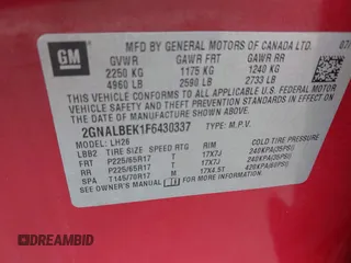 2015 Chevrolet Equinox LT with VIN 2GNALBEK1F6430337, listed as a IAAI auction lot 42519444 with 159,630 mi miles and . Bid and sale history available at DreamBid. Image 9.