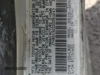 2002 Lexus IS 300/350 z VIN JTHBD192220053243, wystawiony jako Copart lot #58063174 z przebiegiem 205 294 mil mil oraz Szkoda całkowita • Salvage title. Historia ofert i sprzedaży dostępna na DreamBid. Obrazek 13.