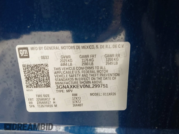 2022 Chevrolet Equinox LT z VIN 3GNAXKEV0NL299751, wystawiony jako IAAI lot #42190371 z przebiegiem 15 448 mil mil oraz . Historia ofert i sprzedaży dostępna na DreamBid. Obrazek 9.