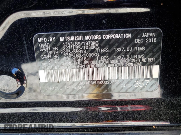 2019 Mitsubishi Outlander ES z VIN JA4AP3AU4KU020762, wystawiony jako Copart lot #50433755 z przebiegiem 177 100 mil mil oraz Szkoda całkowita • Salvage title. Historia ofert i sprzedaży dostępna na DreamBid. Obrazek 13.
