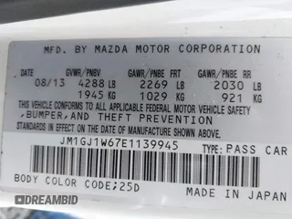 2014 Mazda 6 i Grand Touring with VIN JM1GJ1W67E1139945, listed as a IAAI auction lot 42194243 with 205,545 mi miles. Bid and sale history available at carsss.com. Image 9.