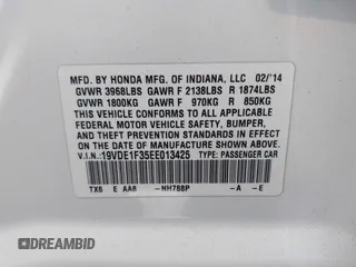 2014 Acura ILX with VIN 19VDE1F35EE013425, listed as a IAAI auction lot 42649299 with 102,589 mi miles and . Bid and sale history available at DreamBid. Image 9.