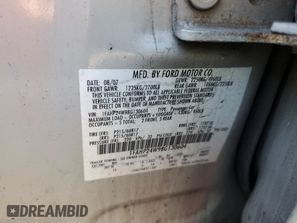 2008 Ford Taurus SEL with VIN 1FAHP24W98G130604, listed as a Copart auction lot 75178344 with 104,926 mi miles and Salvage Title. Bid and sale history available at carsss.com. Image 14.