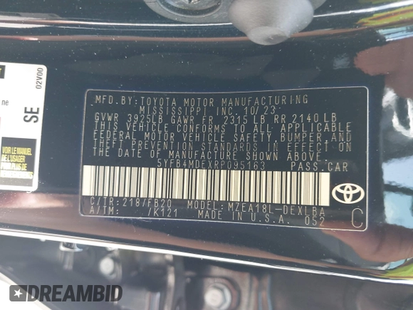 2024 Toyota Corolla LE with VIN 5YFB4MDEXRP095163, listed as a IAAI auction lot 42125451 with 60,664 mi miles and . Bid and sale history available at DreamBid. Image 9.