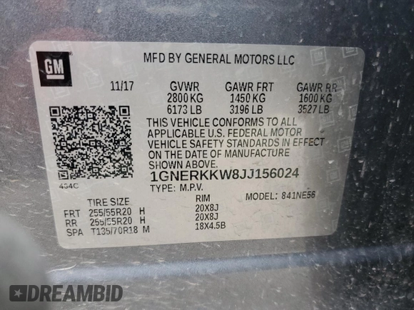 2018 Chevrolet Traverse Premier with VIN 1GNERKKW8JJ156024, listed as a Copart auction lot 46453915 with 128,527 mi miles and Salvage Title. Bid and sale history available at carsss.com. Image 14.