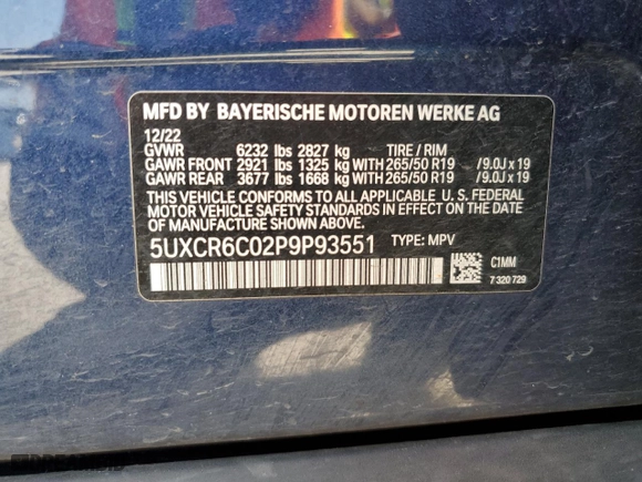 2023 BMW X5 xDrive40i with VIN 5UXCR6C02P9P93551, listed as a Copart auction lot 53448275 with 40,526 mi miles and Salvage Title. Bid and sale history available at carsss.com. Image 13.