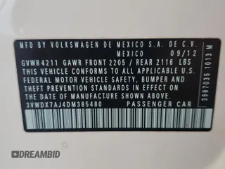 2013 Volkswagen Jetta SE z VIN 3VWDX7AJ4DM385480, wystawiony jako Copart lot #54165675 z przebiegiem 93 648 mil mil oraz Czysty tytuł • Clean title. Historia ofert i sprzedaży dostępna na DreamBid. Obrazek 13.