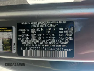 2017 Hyundai Santa Fe 2.4L with VIN 5XYZT3LB4HG432884, listed as a Copart auction lot 62573705 with 152,234 mi miles and Clean title. Bid and sale history available at DreamBid. Image 12.
