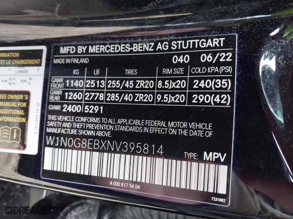 2022 Mercedes-Benz GLC with VIN W1N0G8EBXNV395814, listed as a IAAI auction lot 41694934 with 1 mi miles. Bid and sale history available at carsss.com. Image 9.