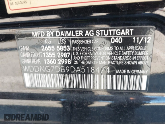 2013 Mercedes-Benz S 550 with VIN WDDNG7DB9DA518474, listed as a IAAI auction lot 41356701 with 97,053 mi miles and . Bid and sale history available at DreamBid. Image 9.