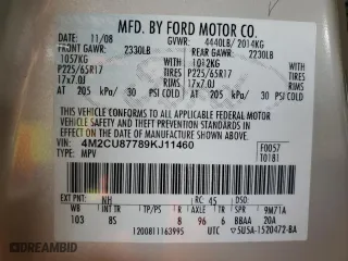 2009 Mercury Mariner Premier with VIN 4M2CU87789KJ11460, listed as a Copart auction lot 51702805 with 191,497 mi miles and Clean Title. Bid and sale history available at carsss.com. Image 12.