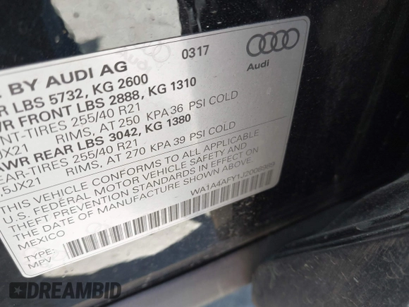 2018 Audi SQ5 Premium Plus z VIN WA1A4AFY1J2008989, wystawiony jako IAAI lot #42249709 z przebiegiem 82 188 mil mil oraz . Historia ofert i sprzedaży dostępna na DreamBid. Obrazek 9.