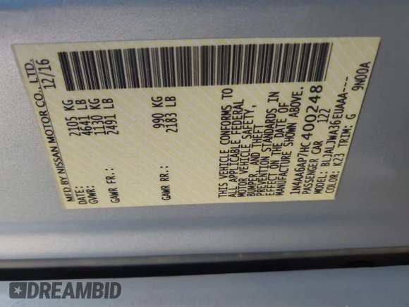 2017 Nissan Maxima Platinum with VIN 1N4AA6AP7HC400248, listed as a IAAI auction lot 42228813 with 221,209 mi miles and . Bid and sale history available at DreamBid. Image 9.