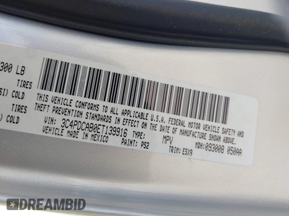 2014 Dodge Journey SE with VIN 3C4PDCAB0ET139916, listed as a IAAI auction lot 42072199 with 92,591 mi miles and . Bid and sale history available at DreamBid. Image 9.