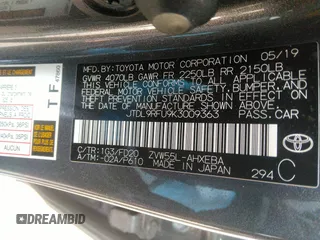2019 Toyota Prius LE with VIN JTDL9RFU9K3009363, listed as a IAAI auction lot 41812912 with 28,442 mi miles and . Bid and sale history available at DreamBid. Image 9.