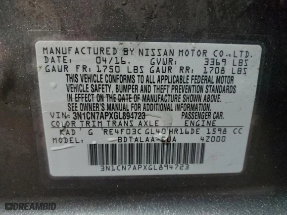 2016 Nissan Versa SV with VIN 3N1CN7APXGL894723, listed as a Copart auction lot 46292385 with 145,698 mi miles and Clean Title. Bid and sale history available at carsss.com. Image 12.