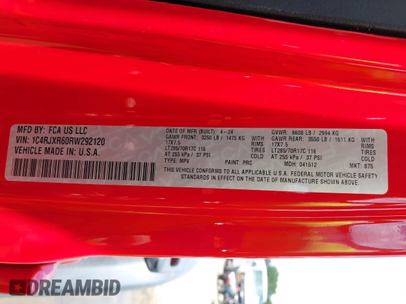 2024 Jeep Wrangler Rubicon with VIN 1C4RJXR60RW292120, listed as a IAAI auction lot 42613719 with 31,286 mi miles and . Bid and sale history available at DreamBid. Image 9.