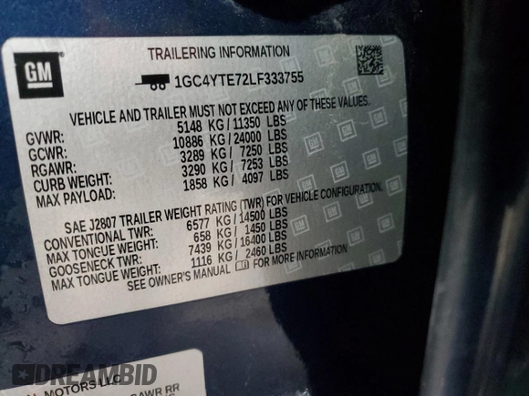 2020 Chevrolet Silverado 3500HD LT with VIN 1GC4YTE72LF333755, listed as a Copart auction lot 44764675 with 33,741 mi miles and Salvage Title. Bid and sale history available at carsss.com. Image 14.