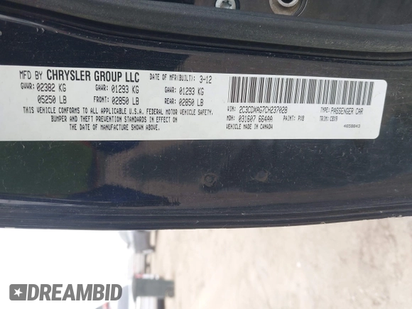 2012 Dodge Charger Police с VIN 2C3CDXAG7CH237028, выставлен на аукционе IAAI как лот 41963127 с пробегом 154 225 миль миль и . История ставок и продаж доступна на DreamBid. Изображение 9.