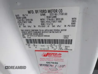 2014 Ford F-150 XL with VIN 1FTFX1CF9EKF39644, listed as a IAAI auction lot 41160445 with 239,110 mi miles. Bid and sale history available at carsss.com. Image 9.