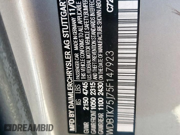2005 Mercedes-Benz CLK 500 with VIN WDBTK75J75F147923, listed as a Copart auction lot 53743485 with 181,045 mi miles and Clean title. Bid and sale history available at DreamBid. Image 12.