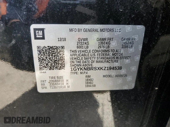 2019 Cadillac XT5 AWD z VIN 1GYKNBRSXKZ194538, wystawiony jako Copart lot #47940475 z przebiegiem 47 571 mil mil oraz Szkoda całkowita • Salvage title. Historia ofert i sprzedaży dostępna na DreamBid. Obrazek 13.