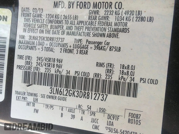 2013 Lincoln MKZ z VIN 3LN6L2GK3DR812737, wystawiony jako IAAI lot #41863501 z przebiegiem 202 152 mil mil oraz . Historia ofert i sprzedaży dostępna na DreamBid. Obrazek 9.