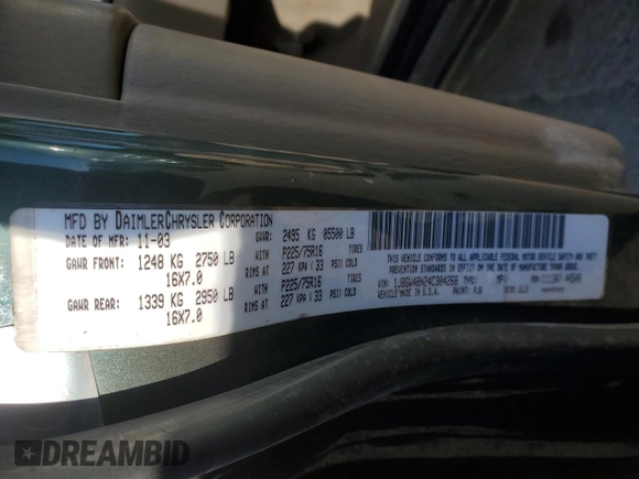 2004 Jeep Grand Cherokee with VIN 1J8GW48N24C304268, listed as a Copart auction lot 45559065 with 252,903 mi miles and Salvage title. Bid and sale history available at DreamBid. Image 13.