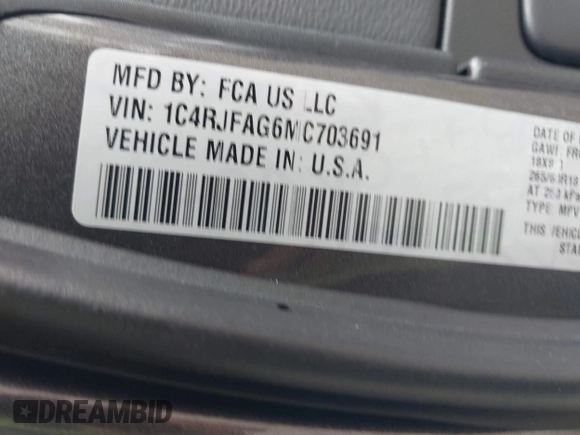 2021 Jeep Grand Cherokee Laredo X with VIN 1C4RJFAG6MC703691, listed as a IAAI auction lot 41655340 with 53,300 mi miles and . Bid and sale history available at DreamBid. Image 9.