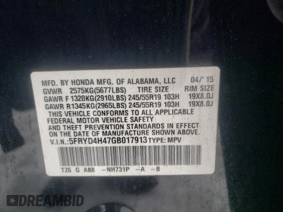 2016 Acura MDX w/Tech with VIN 5FRYD4H47GB017913, listed as a Copart auction lot 44763195 with 133,308 mi miles and Salvage Title. Bid and sale history available at carsss.com. Image 14.